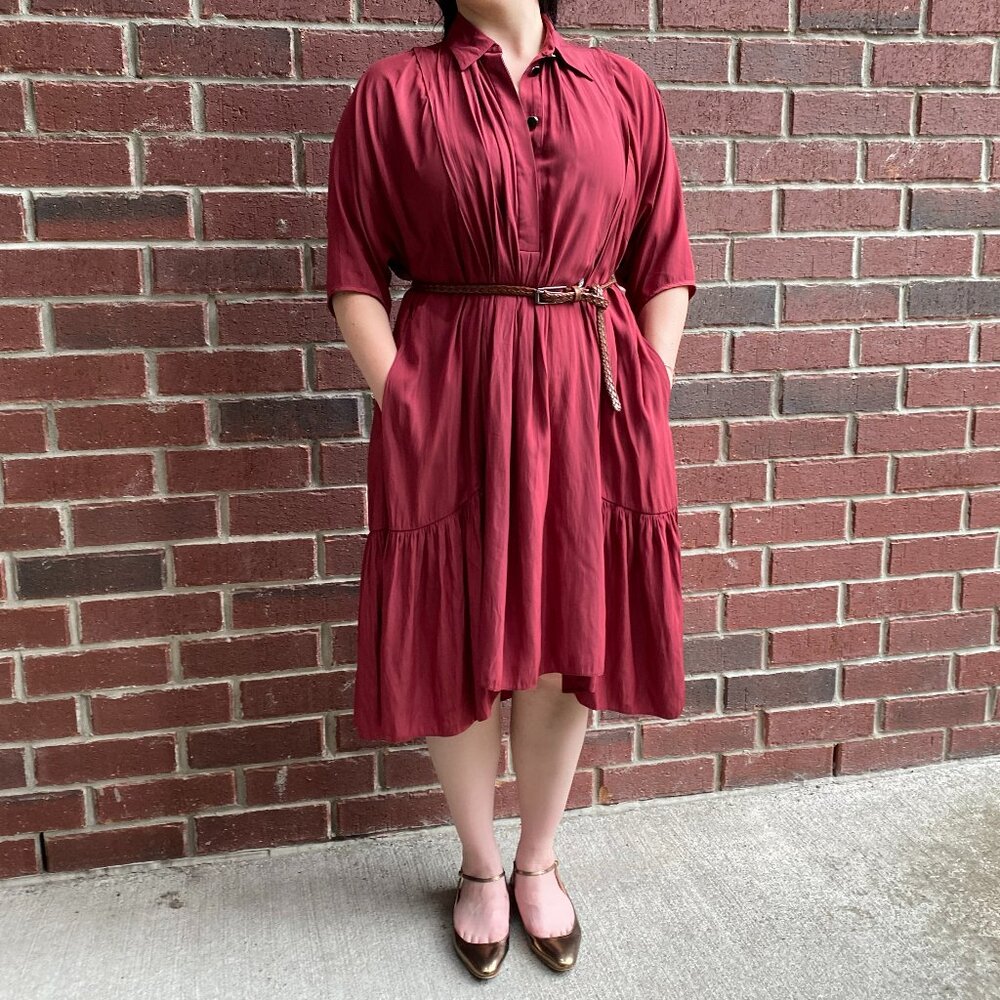 Lanvin Fluid Crepe Shirtdress in Raspberry Red, size 36 (fits everyone, actually